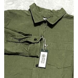 Alpine Design Corduroy Button Down Shirt Women's Sz L Olive Green Long Sleeve